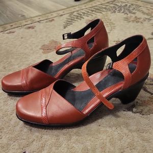 Red Dansko shoes with ankle strap
